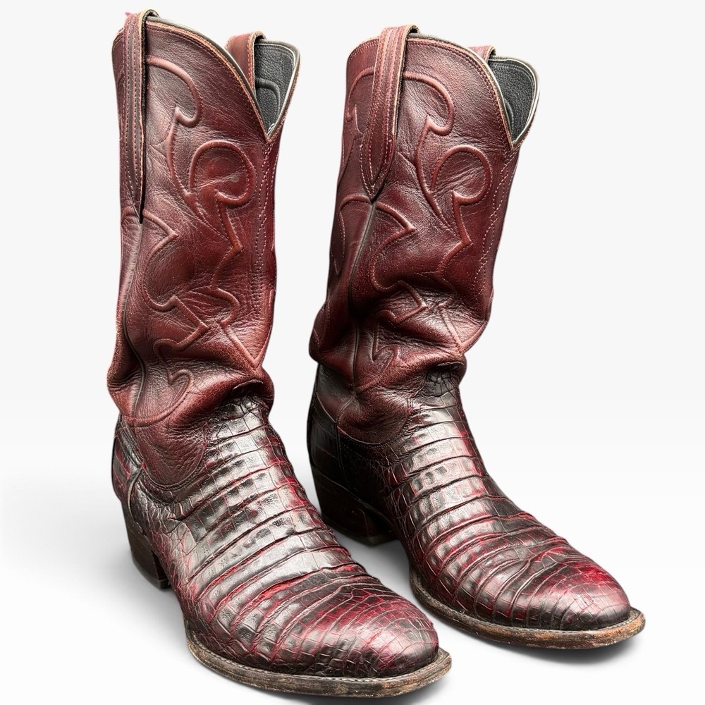 Lucchese 1883 Mens 8.5 D Black Cherry Genuine Caiman Crocodile Cowboy Boots 5402